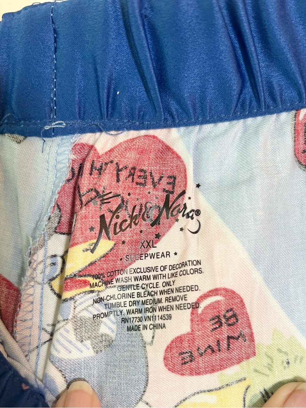 Nick & Nora Vintage Valentine Pajama Pants XXL Blue Cotton Flannel Rare - Picture 5 of 7